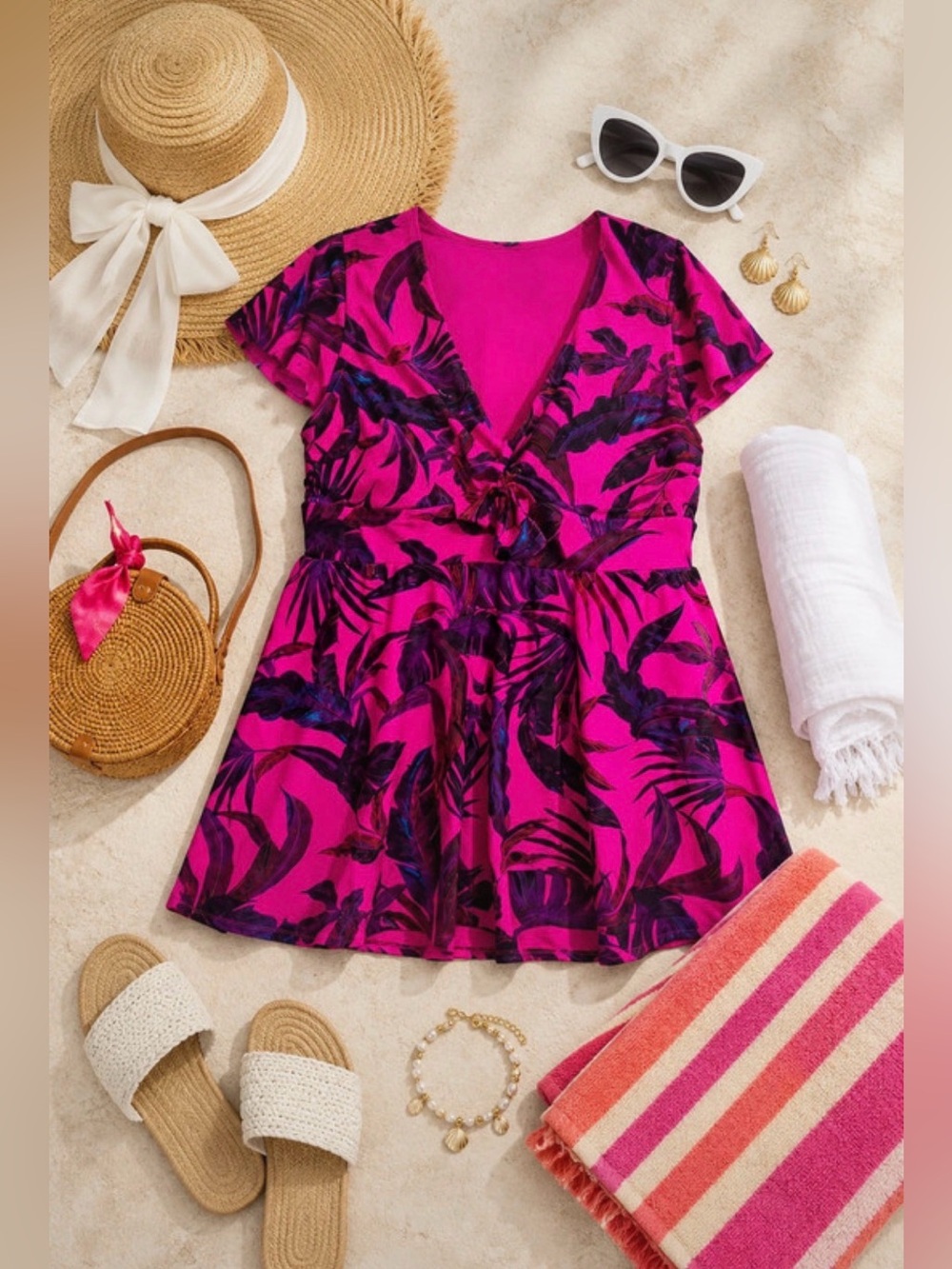 NWT Torrid Fuchsia Tropical Twist One-Piece Swim Dress Size 2 18/20